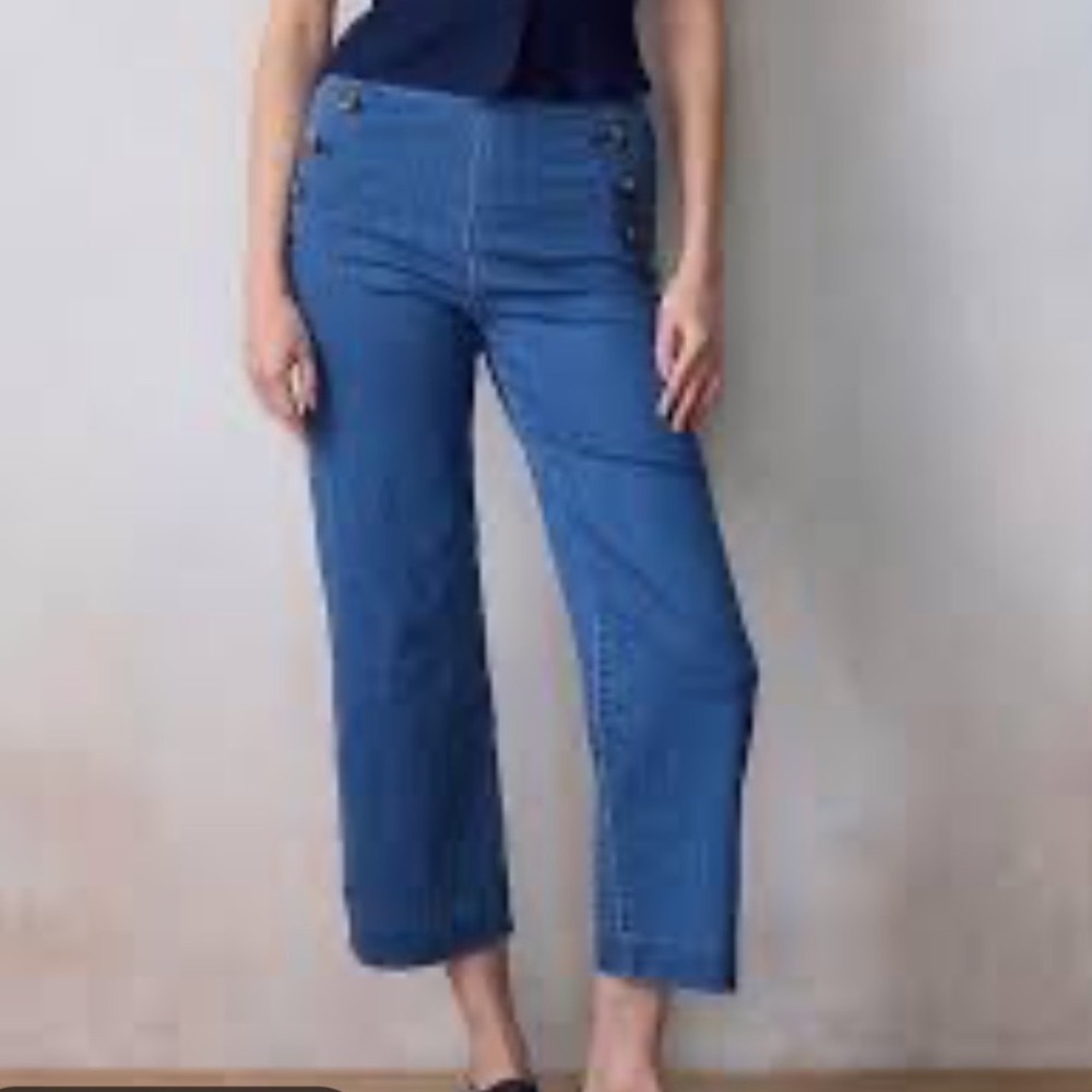 LC Lauren Conrad Womens Sailor Jeans Blue High Rise Wide Leg Cropped Size 8